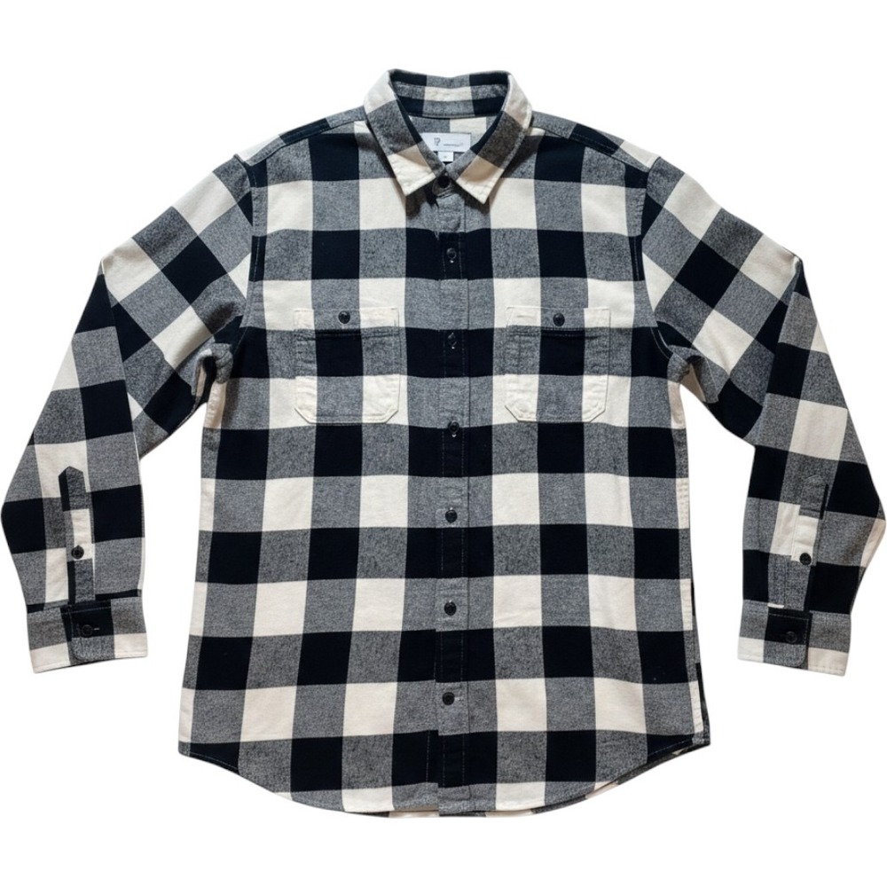 Gap Mens L Lumberjack Plaid Flannel Shirt Black White Buffalo Check Americana